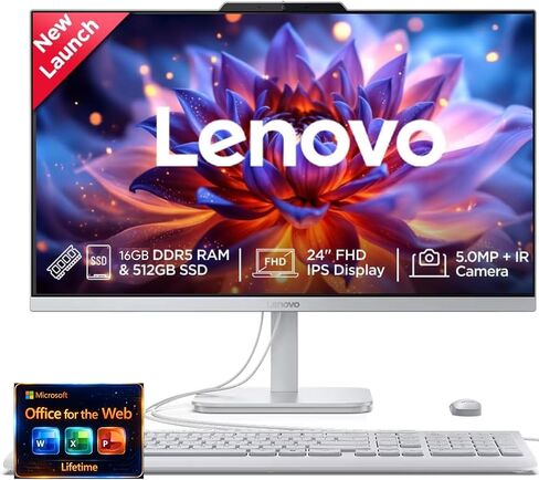 Lenovo 24" FHD All-in-One (AIO) Desktop - 16GB RAM - 512GB SSD - Intel Core - Office 365 for The Web | Stylish & Sleek - Stunning Display - Easy Task Management & Clear Calls - Fast & Quick Access in Saudi Arabia