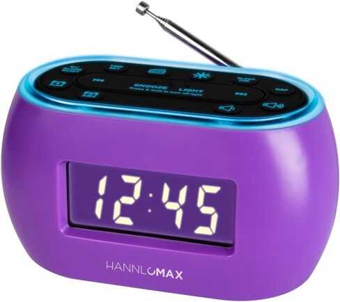 HANNLOMAX HX-161CR Portable PLL FM Radio Alarm Clock, LCD Display with Dimmer Function, 7 Colors RGB Night Light, USB Port for 1A Charging, Telescopic Antenna, AC/DC Operation only. (Purple) in Saudi Arabia