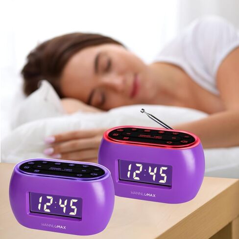HANNLOMAX HX-161CR Portable PLL FM Radio Alarm Clock, LCD Display with Dimmer Function, 7 Colors RGB Night Light, USB Port for 1A Charging, Telescopic Antenna, AC/DC Operation only. (Purple) in Saudi Arabia