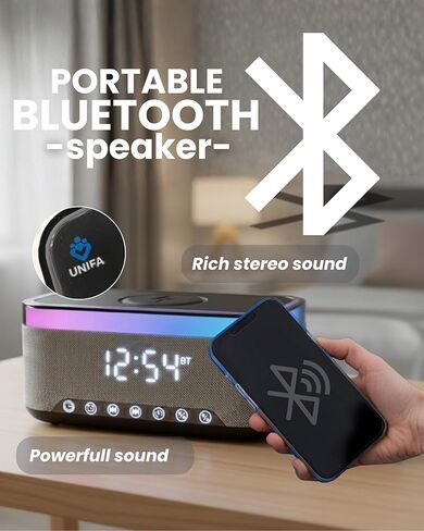 Wireless Charging Alarm Clock with Bluetooth Speaker, FM Radio, Night Light, Dual Alarm, USB Charger, LED Bedside Clock in Saudi Arabia