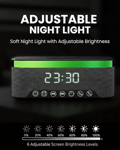Wireless Charging Alarm Clock with Bluetooth Speaker, FM Radio, Night Light, Dual Alarm, USB Charger, LED Bedside Clock in Saudi Arabia