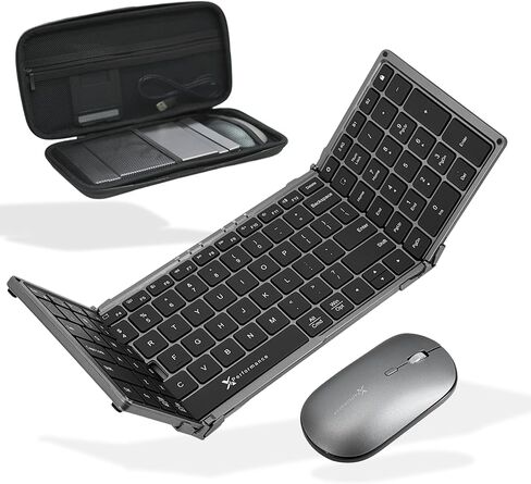 X9 Performance Foldable Keyboard and Mouse Wireless - (BT + 2.4Ghz) - Carrying Case, Phone Stand, Full Sized 106 Keys, Rechargeable - Portable Travel Bluetooth Keyboard and Mouse Set - Pink in Saudi Arabia