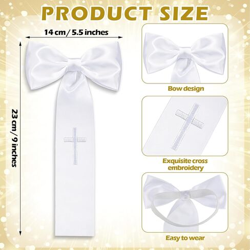 1 Pcs 9 x 5.5 Inch First Communion Arm Band with Cross Satin White Arm Band with Embroidered Cross for First Communion Celebration in Saudi Arabia