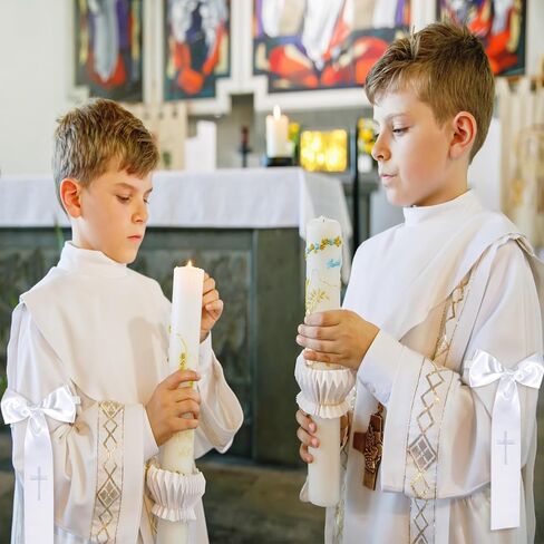 1 Pcs 9 x 5.5 Inch First Communion Arm Band with Cross Satin White Arm Band with Embroidered Cross for First Communion Celebration in Saudi Arabia