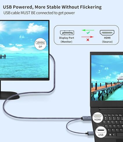 محول HDMI إلى DisplayPort 4K@60 هرتز، مصدر HDMI إلى محول شاشة DP، دعم HDR، HDMI 2.0 إلى DP 1.2، يعمل بمنفذ USB، كابل 3.3 قدم/1 متر، أحادي الاتجاه، متوافق مع الشاشة، PS5، Xbox، الكمبيوتر الشخصي، NS 2 in Kuwait