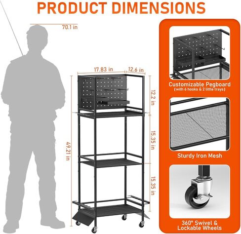 3-Shelf Fishing Pole Holders for Garage, Fishing Rod Holder Up to 12 Rods，Rolling Fishing Storage Cart for Tackle Box & Accessories, Fishing Gifts for Men in Saudi Arabia