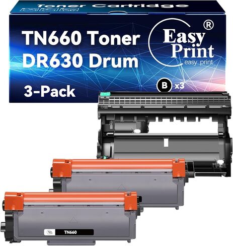 EASY PRINT EASY PRINT Compatible Toner Cartridge & Drum Unit Replacement for Brother DR630 Drum TN660 Toner Cartridge Work with HL-L2300D HL-L2360DW DCP-L2520DW MFC-L2700DW MFC-L2740DW (Black, 3 Pack) in Saudi Arabia