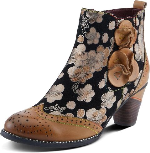 SPRING STEP L'Artiste Glynn Women's Floral Oxford Bootie - Pretty & Punk ، من جلد الغزال مع غرز قوس قزح in Kuwait