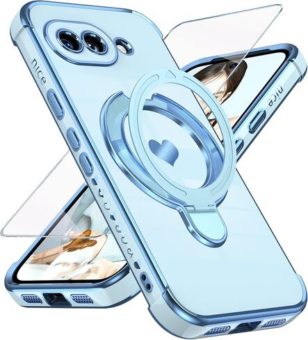 حافظة هاتف Google Pixel 10a Cute Love Heart Kickstand للنساء والفتيات مع واقي شاشة: حافة ذهبية فاخرة مطلية بطبقة رقيقة من البولي يوريثان الحراري غطاء حماية كامل للكاميرا لهاتف Pixel 10a (وردي) in Kuwait