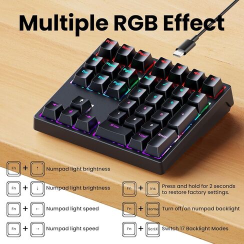 لوحة أرقام ميكانيكية - لوحة مفاتيح رقمية USB سلكية قابلة للتبديل السريع مع إضاءة خلفية LED RGB 34 مفتاحًا، لوحة مفاتيح رقمية سلكية USB ميكانيكية لأجهزة الكمبيوتر المحمول والكمبيوتر المكتبي (إمالة بمستويين، مفتاح أزرق) in Kuwait