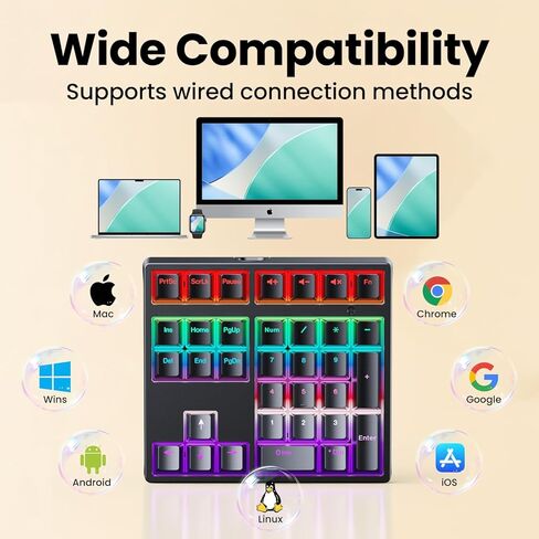 لوحة أرقام ميكانيكية - لوحة مفاتيح رقمية USB سلكية قابلة للتبديل السريع مع إضاءة خلفية LED RGB 34 مفتاحًا، لوحة مفاتيح رقمية سلكية USB ميكانيكية لأجهزة الكمبيوتر المحمول والكمبيوتر المكتبي (إمالة بمستويين، مفتاح أزرق) in Kuwait