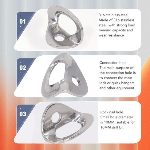 10PCS 25KN Bolt Hangers Rock Climbing Holds, 316 Stainless Steel Lightweight Climbing Hanger Rock Climbing Anchors for 10MM/ 3/8" Drill Bit, for Cave Exploration Engineering Protection in Saudi Arabia