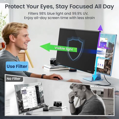Magnetic Privacy Screen for 24 Inch Monitor 16:9 Aspect Ratio, Removable Anti Blue Light Filter with Eye Protection,Hanging Anti-Spy Protector for Flat Desktop Computers in Saudi Arabia