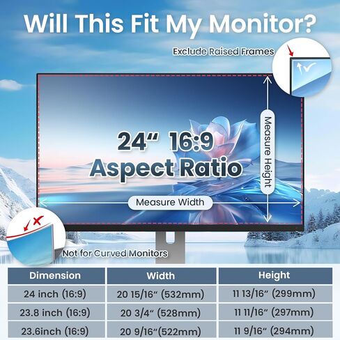 Magnetic Privacy Screen for 24 Inch Monitor 16:9 Aspect Ratio, Removable Anti Blue Light Filter with Eye Protection,Hanging Anti-Spy Protector for Flat Desktop Computers in Saudi Arabia