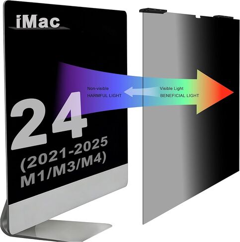 واقي شاشة لخصوصية الكمبيوتر مقاس 24 بوصة متوافق مع جهاز iMac مقاس 24 بوصة (2021-2024، M1/M3/M4) - درع مرشح الضوء الأزرق المضاد للتجسس والوهج، قابل لإعادة الاستخدام وقابل للإزالة in Kuwait