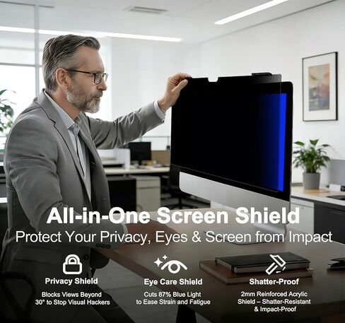 واقي شاشة لخصوصية الكمبيوتر مقاس 24 بوصة متوافق مع جهاز iMac مقاس 24 بوصة (2021-2024، M1/M3/M4) - درع مرشح الضوء الأزرق المضاد للتجسس والوهج، قابل لإعادة الاستخدام وقابل للإزالة in Kuwait