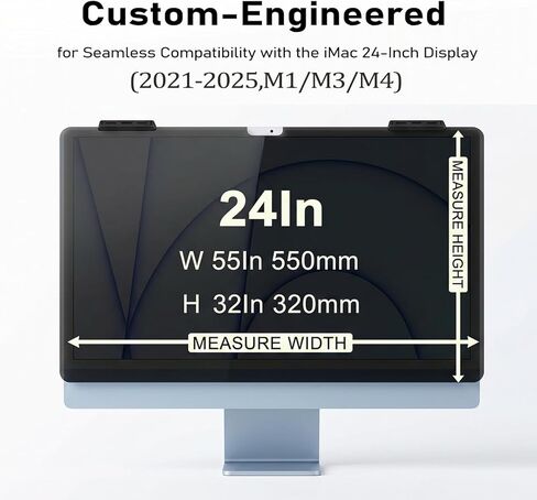 واقي شاشة لخصوصية الكمبيوتر مقاس 24 بوصة متوافق مع جهاز iMac مقاس 24 بوصة (2021-2024، M1/M3/M4) - درع مرشح الضوء الأزرق المضاد للتجسس والوهج، قابل لإعادة الاستخدام وقابل للإزالة in Kuwait