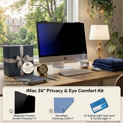 واقي شاشة لخصوصية الكمبيوتر مقاس 24 بوصة متوافق مع جهاز iMac مقاس 24 بوصة (2021-2024، M1/M3/M4) - درع مرشح الضوء الأزرق المضاد للتجسس والوهج، قابل لإعادة الاستخدام وقابل للإزالة in Kuwait