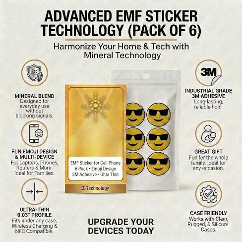 ملصق EMF Neutralizer Emoji مكون من 6 قطع - ملصقات رفيعة من مزيج معدني لاصق للهاتف الخلوي والكمبيوتر المحمول والكمبيوتر اللوحي والأجهزة الإلكترونية - تصميمات رموز تعبيرية ملونة in Kuwait