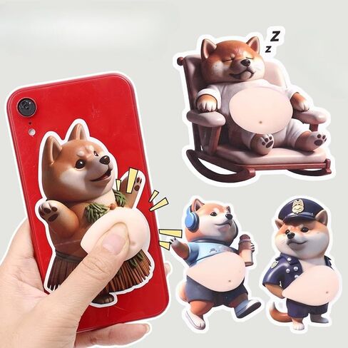 4Pcs Cartoon 3D Dog Belly Stickers Squeezable Decorative Mobile Phone Decoration Sticker Home Decor in Saudi Arabia