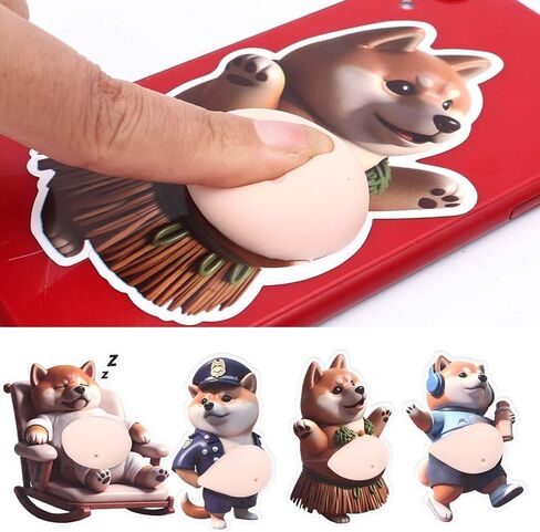 4Pcs Cartoon 3D Dog Belly Stickers Squeezable Decorative Mobile Phone Decoration Sticker Home Decor in Saudi Arabia