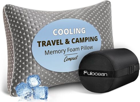 fulocean Small Cooling Memory Foam Travel Pillows for Airplanes, Compressible Camping Pillow, Adjustable Gel Shredded Foam Bed Pillow for Medium Firm Neck Knee Support, Ideal Sleeping,Car,Backpacking in Saudi Arabia