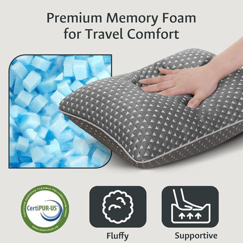 fulocean Small Cooling Memory Foam Travel Pillows for Airplanes, Compressible Camping Pillow, Adjustable Gel Shredded Foam Bed Pillow for Medium Firm Neck Knee Support, Ideal Sleeping,Car,Backpacking in Saudi Arabia