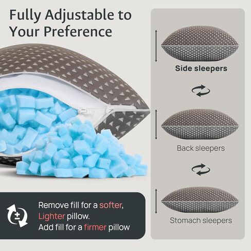 fulocean Small Cooling Memory Foam Travel Pillows for Airplanes, Compressible Camping Pillow, Adjustable Gel Shredded Foam Bed Pillow for Medium Firm Neck Knee Support, Ideal Sleeping,Car,Backpacking in Saudi Arabia