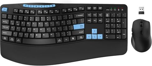 Wireless Keyboard and Mouse Combo, Ergonomic Keyboard with 6 Multimedia Keys, 2.4G Full Size Keyboard with Wrist Rest, 3-Level DPI Wireless Silent Mouse with 6-Buttons, for Windows (Blue Black) in Saudi Arabia