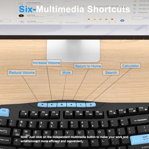Wireless Keyboard and Mouse Combo, Ergonomic Keyboard with 6 Multimedia Keys, 2.4G Full Size Keyboard with Wrist Rest, 3-Level DPI Wireless Silent Mouse with 6-Buttons, for Windows (Blue Black) in Saudi Arabia