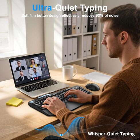Wireless Keyboard and Mouse Combo, Ergonomic Keyboard with 6 Multimedia Keys, 2.4G Full Size Keyboard with Wrist Rest, 3-Level DPI Wireless Silent Mouse with 6-Buttons, for Windows (Blue Black) in Saudi Arabia