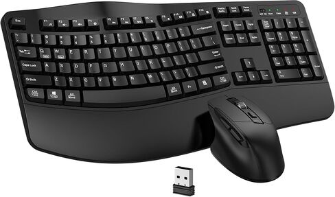 Wireless Keyboard and Mouse Combo, EDJO 2.4G Full-Sized Wave Keys Ergonomic Keyboard and Wireless Optical Mouse, Energy-Saving Wireless Mouse Keyboard for Computer, Mac, Laptop, PC, Windows(Black) in Saudi Arabia