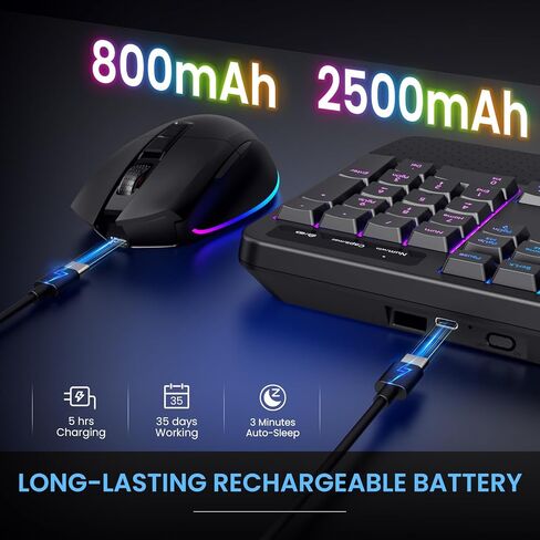 COLIKES Ergonomic Wireless Keyboard and Mouse Silent, Rechargeable Wave Keyboard with 15 Lighting RGB Backlit Effects, Soft Leather Wrist Rest, 3200 DPI Mouse for PC Computer Laptop Windows Mac in Saudi Arabia