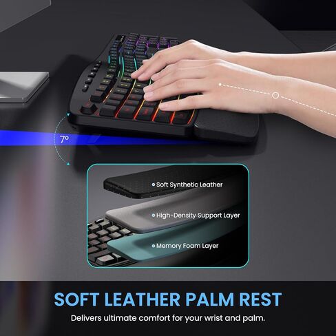 COLIKES Ergonomic Wireless Keyboard and Mouse Silent, Rechargeable Wave Keyboard with 15 Lighting RGB Backlit Effects, Soft Leather Wrist Rest, 3200 DPI Mouse for PC Computer Laptop Windows Mac in Saudi Arabia