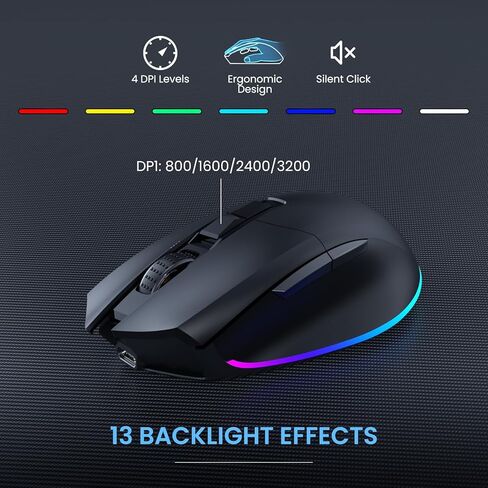COLIKES Ergonomic Wireless Keyboard and Mouse Silent, Rechargeable Wave Keyboard with 15 Lighting RGB Backlit Effects, Soft Leather Wrist Rest, 3200 DPI Mouse for PC Computer Laptop Windows Mac in Saudi Arabia