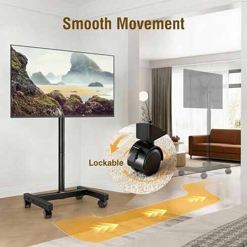 حامل أرضي للتلفزيون المحمول من AX WABER لشاشات تلفزيون LCD مسطحة مقاس 19-50 بوصة LED مسطحة/منحنية يصل وزنها إلى 55 رطلاً، حامل تلفزيون قابل للتعديل مع VESA 200x200، حامل تلفزيون محمول مع وظيفة إمالة AX1007TBM in Kuwait
