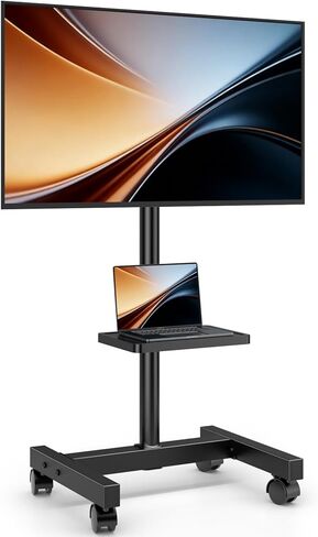 حامل أرضي للتلفزيون المحمول من AX WABER لشاشات تلفزيون LCD مسطحة مقاس 19-50 بوصة LED مسطحة/منحنية يصل وزنها إلى 55 رطلاً، حامل تلفزيون قابل للتعديل مع إمالة VESA 200x200، حامل تلفزيون محمول مع رف AX2007TBM in Kuwait
