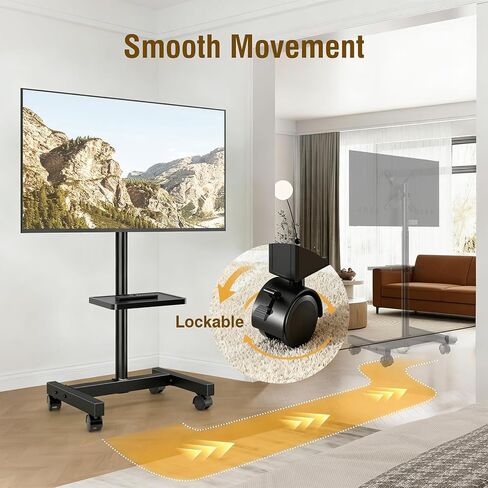 حامل أرضي للتلفزيون المحمول من AX WABER لشاشات تلفزيون LCD مسطحة مقاس 19-50 بوصة LED مسطحة/منحنية يصل وزنها إلى 55 رطلاً، حامل تلفزيون قابل للتعديل مع إمالة VESA 200x200، حامل تلفزيون محمول مع رف AX2007TBM in Kuwait