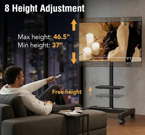 حامل أرضي للتلفزيون المحمول من AX WABER لشاشات تلفزيون LCD مسطحة مقاس 19-50 بوصة LED مسطحة/منحنية يصل وزنها إلى 55 رطلاً، حامل تلفزيون قابل للتعديل مع إمالة VESA 200x200، حامل تلفزيون محمول مع رف AX2007TBM in Kuwait