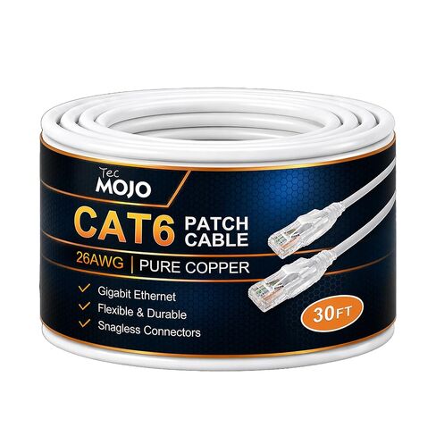 كابل إيثرنت Cat6 بطول 50 قدم من Tecmojo UL، موصلات نحاسية نقية 26AWG بنسبة 100%، كابل شبكة Cat6، Snagless RJ45 لجهاز التوجيه والمودم وXbox والكمبيوتر المحمول والخوادم، أبيض in Kuwait