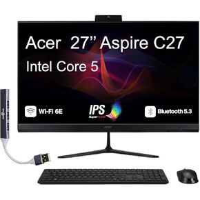 كمبيوتر مكتبي Acer Aspire C27 الكل في واحد، شاشة IPS FHD مقاس 27 بوصة (Intel Core 5 120U، 16 جيجابايت DDR5، 1 تيرابايت PCIe SSD، Wi-Fi 6E، كاميرا ويب، لوحة مفاتيح وماوس لاسلكيين، بلوتوث 5.3، Win 11 Home) مع موزع USB in Kuwait