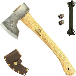 MASTIFF GEARS فأس معسكر 1.25 رطل - فأس رمي 14 بوصة مع 1055 من الفولاذ الكربوني ومقبض هيكوري في أمريكا الشمالية | غمد جلدي متضمن | استبدال لمدة عام، ضمان محدود مدى الحياة in Kuwait