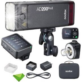 GODOX AD200 Pro II AD200ProII مع X3Pro F Trigger 200Ws 2.4G TTL Flash Strobe، 500 ومضات طاقة كاملة، وقت إعادة التدوير تقريبًا 0.01 ~ 1.8s فلاش ستروب الجيب لكاميرات Canon، Sony، Nikon، إلخ (ترقية AD200Pro) in Kuwait