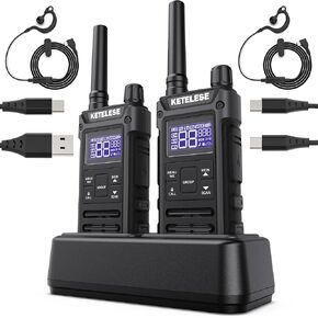 KETELESE T3G IP67 Waterproof Walkie Talkies Rechargeable, Heavy Duty 2 Way Radios with Earpiece and Mic, Dock, USB, NOAA Weather Alert, Group PTT (4 Pack), Black/Grey in Saudi Arabia