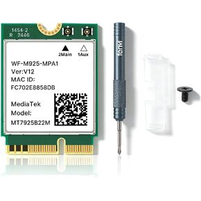 بطاقة MT7925 WiFi 7 BE6500، بطاقة شبكة لاسلكية M.2 2230، بلوتوث 5.4، ثلاثي الموجات 6G/5G/2.4 جيجا هرتز، 802.11be OFDMA، متوافق مع Intel/AMD، Windows 11/10 64 بت in Kuwait
