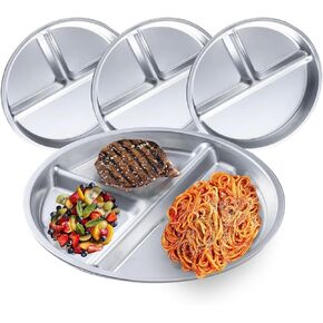 Stainless Steel Kids Plates Set of 4, Portion Control Divided Food Tray for Adults and Kids, Camping, Lunch and Dinner in Kuwait
