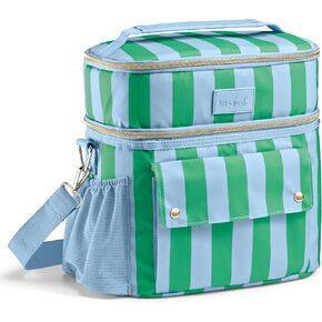 Fit & Fresh Sidekick Insulated Cooler Bag – Dual Compartment Leakproof Soft Sided Lunch Cooler, Small Cooler Bag with Crossbody Strap, 15 Can Capacity for Work, Beach & Travel, Coastal Cabana Stripe in Kuwait