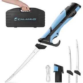 سكين فيليه كهربائي لاسلكي قابل لإعادة الشحن من Calamus BladeVolt مع شفرات 7 بوصة و9 بوصة، محرك 27000 دورة في الدقيقة، بطارية من النوع C، قبضة غير قابلة للانزلاق وقفل أمان، حقيبة حمل محمولة، معدات صيد وهدايا للرجال in Kuwait