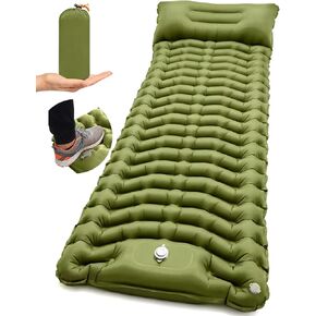 Camping Sleeping Pad, Inflatable Camping Mattress Pad with Built-in Pillow & Foot Pump, 4 Inch Thick Ultralight Sleeping Air Mattress for Backpacking, Hiking, Traveling, Tent Camping - Olive Green in Saudi Arabia