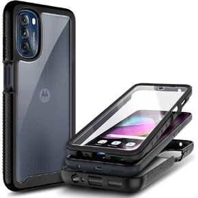 NZND Designed for Motorola Moto G-5G-2022 Case, Black/Clear | with Built-in Screen Protector | 16FT Military Grade Drop Tested, Full-Body Protection Bumper Shockproof Phone Cover in Saudi Arabia